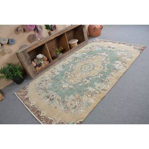 พรมตุรกีวินเทจคลาสสิกสีเบจสีเขียว4.6 x 8.4ft พื้นที่ขนาดใหญ่ขนสัตว์เย็บปะติดปะต่อกันด้วยยางรองสำหรับห้องโถงหรือห้องนอน - Product Image 2