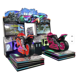 Máquina de juego arcade de carreras de motos con doble pantalla, operada con monedas, simulador de conducción con sensor de movimiento, de metal, English Center Stage - Product Image 3