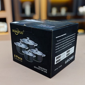Hotsale 8 pièces 410 marmites à soupe et à bouillon en acier inoxydable Ollas Casroles batterie de cuisine noire - Product Image 5
