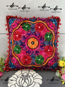 16" Sofa Pillow Vintage Suzani Embroidery <b>Cushion</b> Covers Handmade Art Home Cases Decorative Embroidery <b>Cushion</b> Art - Product Image 2