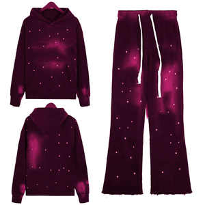 Conjunto de Ropa Deportiva de Invierno para Adultos, Grueso, Lavado Ácido, Transpirable, con Detalles de Pedrería, Talla Grande, Diseño Sólido - Product Image 4