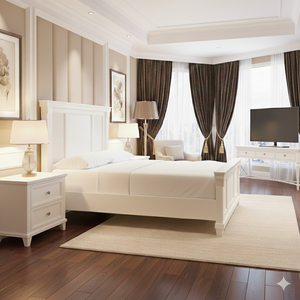 Kurnia Java Luxury White Mahogany Solid Wood Handcrafted Eco-Friendly Platform <b>Bed</b> Frame <b>Modern</b> Panel Queen King Size Elegant - Product Image 2