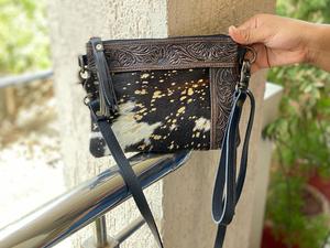 Bolso de Piel Metálica para Mujer, Bolso de Piel de Vaca, Estampado Occidental, Tallado a Mano, Borla de Cuero Bohemio, Novedad - Product Image 6