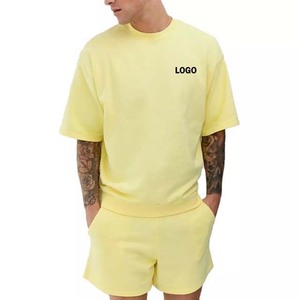 Camiseta amarilla de dos piezas para hombre, Conjunto de camiseta y pantalón corto de alta calidad, diseño de logotipo personalizado, Material de algodón de secado rápido, conjuntos dobles de todas las tallas - Product Image 3