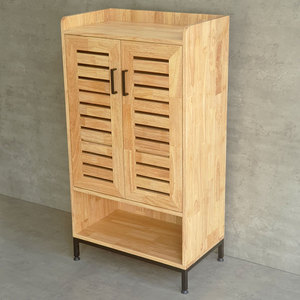 KTB68141 Zapatero Moderno de Dos Puertas 60x35x112cm, Madera de Caucho, Patas de Hierro, Fácil Montaje, Estante Extensible para Zapatos, Mueble para el Hogar - Product Image 3