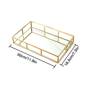 PLATEAU DÉCORATIF PERSONNALISÉ FAIT MAIN EN VERRE ALUMINIUM COULEUR OR CONCEPTION DE VAISSELLE POUR LES FOURNITURES D'HÔTEL ET NOËL - Product Image 2