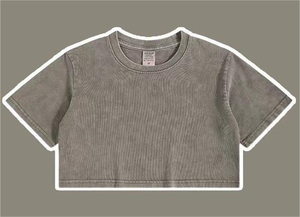 T-shirt court en coton à manches courtes, délavé à l'acide, t-shirts pour femmes sur mesure - Product Image 5