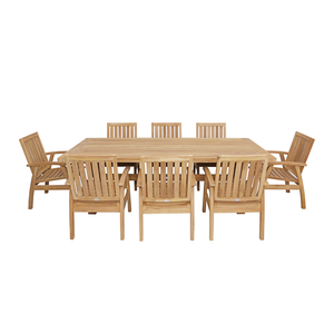 Juego de Comedor Marino de 8 Plazas en Madera Maciza con Acabado Natural, Sillas con Reposabrazos y Mesa con Patas Cruzadas para Uso en Exteriores - Product Image 6