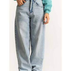 Pantalon en jean slim de haute qualité pour femme, respirant, en coton, couleur unie, coupe classique, avec cordon de serrage, teinture unie, OEM - Product Image 1