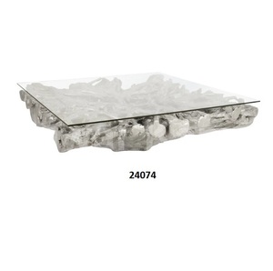 Mesa auxiliar redonda de vidrio templado transparente de acero inoxidable sólido negro hecha a mano, mesa auxiliar de té y café para el hogar - Product Image 2