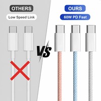 Cable de Carga Rápida USB C a USB C de 60W PD, Cable de Alimentación de Nailon Trenzado de 3A y 1m, Sincronización de Datos para Teléfono y Laptop OEM