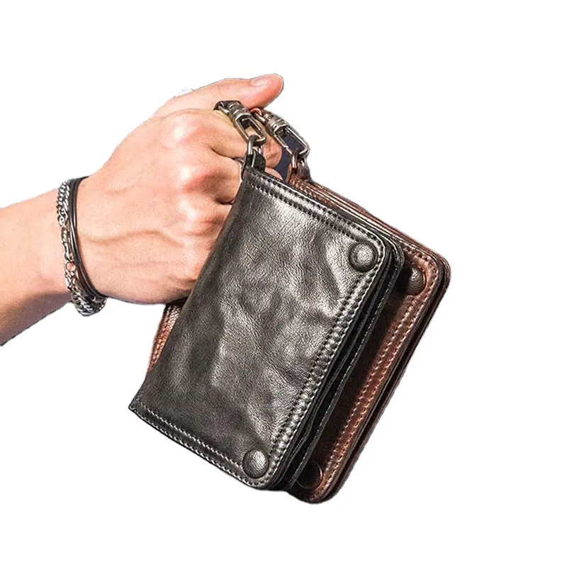 Boys handmade clutch male section vertical paragraph sheepskin men leather multi functional soft skin Vintage clutch