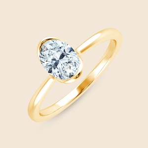 Bague demi-diamant ovale en or massif 14 carats avec diamant de laboratoire ovale de 0,3 carat, couleur F-VS, pour mariages, fiançailles et soirées - Product Image 1