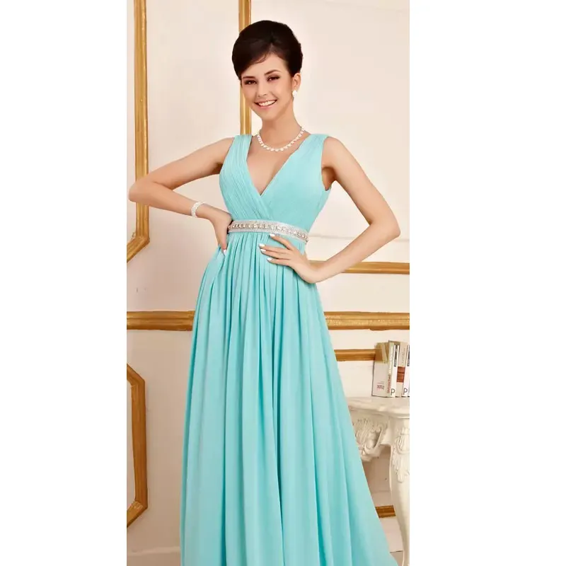 Women Embroidered Chiffon Bridesmaid elegance Long Evening Party Prom Gown Dress