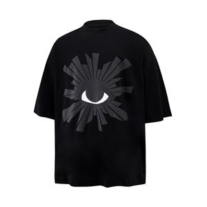 Camiseta de Hombre 100% Algodón de Punto, Transpirable, Antiarrugas, con Estampado de Logotipo, Estilo Casual Holgado con Cuello en V, Estilo Hip Hop, Verano, Manga Corta - Product Image 1