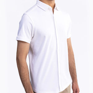 Personnalisable hommes été décontracté 100% coton chemise respirant anti-rétrécissement anti-rides imprimé blanc motif tissu interlock - Product Image 2