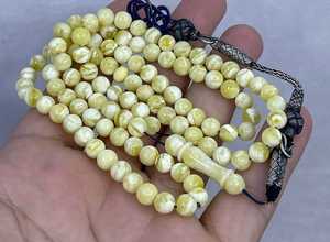 ลูกประคำมุสลิมแบบทำมือลูกประคำอิสลามอำพันแทชบิห์มิสบาฮาลูกประคำสีเหลืองอำพัน - Product Image 3