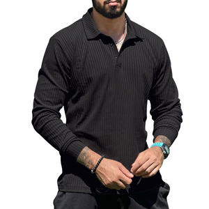 Vente de gros Fashion Casual Polo Shirt Long Sleeve Ribbed Shirt Men T-shirt pour hommes - Product Image 4