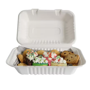 กล่องข้าวแบบฝาพับ9X6แบบใช้แล้วทิ้งทำจากชานอ้อยที่ใส่อาหารพร้อมฝาบานพับสำหรับจัดเลี้ยงอาหาร - Product Image 1