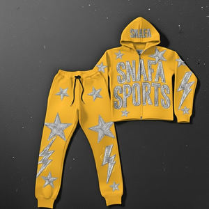 Survêtements à broderies personnalisées, pantalons de survêtement amples et évasés de haute qualité et ensemble de sweat-shirt à capuche, survêtement brodé - Product Image 1