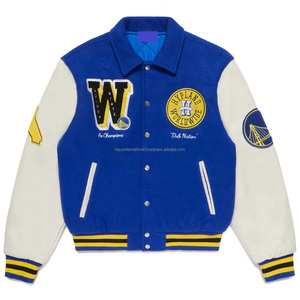 Veste universitaire Letterman décontractée en cuir véritable bleu royal avec broderie en chenille personnalisée - Product Image 1