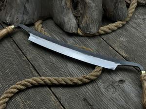 Cuchillo curvo grande. Cuchilla afilada. Forjado a mano de acero al carbono endurecido, mango de ceniza ergonómico, con funda de cuero. - Product Image 5