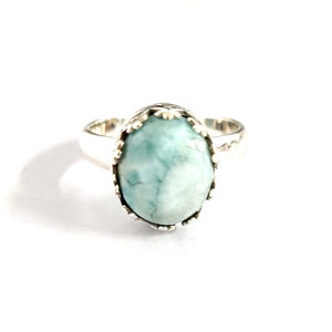 แหวนลาริมาร์ทรงเจ้าหญิง (4.6 กรัม) พลอยธรรมชาติพร้อมลวดลายเรขาคณิตสำหรับสวมใส่ทุกวัน - Product Image 1