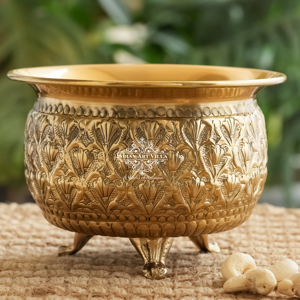 IndianArtVilla-Bol décoratif en laiton gaufré pour la maison et le restaurant-Vaisselle pour la décoration et le rangement - Product Image 3