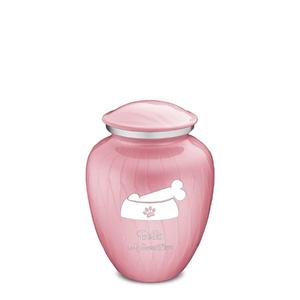 Urna Funeraria de Esmalte Rosa con Hueso de Perro y Huella de Pata, Tamaño Mediano, Artesanía, Recuerdo para Cenizas, Urna Metálica para Cremación - Product Image 1