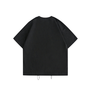 New Design Customized Men's Solid Color Slant Pocket Oversized Short Sleeve T-Shirt Adjustable Collar Draped Half Sleeve <b>Tshirt</b> - Product Image 3