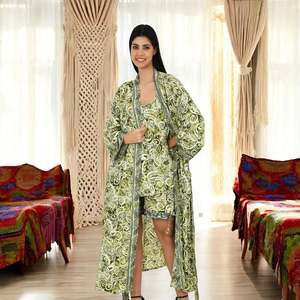 Conjunto de Kimono y Camiseta de Seda con Estampado Paisley Verde Lima para Mujer, Talla Única, Cuello Redondo - Product Image 2