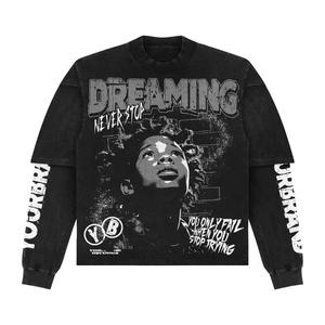 Camiseta de manga larga de doble capa con lavado ácido de gran tamaño recortada y ajuste personalizado, logotipo bordado con impresión gráfica de peso pesado 300 GSM - Product Image 2