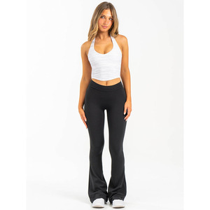 Nouveau Leggings évasés noirs personnalisés NKD V Scrunch High Fold Over Waistband Dernières et vêtements actifs Leggings de gymnastique à la mode pour les femmes - Product Image 4