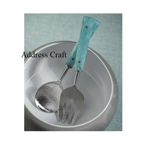 Juego de Servidores de Ensalada de Acero Inoxidable Pulido con Mango de Terrazo, Logotipo Personalizado, Herramientas para Ensalada, Tenedor y Cuchara, Utensilios de Cocina - Product Image 2