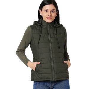 Vestes bouffantes sans manches à fermeture éclair pour femmes, fermeture éclair, coupe-vent, élégant, logo personnalisé pour femmes, manteau d'extérieur - Product Image 1