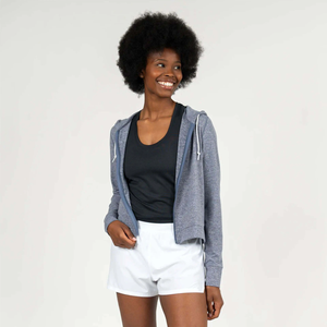 Sudadera Corta con Cremallera Gris Jaspeado para Mujer, Chaqueta Deportiva Ligera, Etiqueta Privada Personalizada, Prenda Superior Informal con Cordón Ajustable - Product Image 4