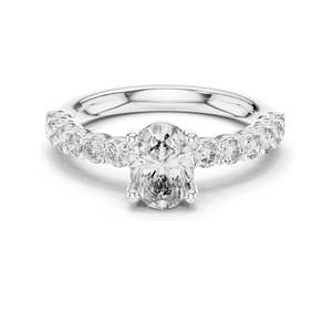 Anillo de Compromiso con Diamante Ovalado de Laboratorio de 1.55 CT con Piedras Laterales Redondas, Claridad VVS-VS EF, Oro de 18K, 14K, 10K y Plata 925 - Product Image 2