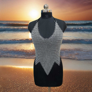 Léger Confortable Médiéval Inspiré En Aluminium Chainmail Sans Manches Halter Top Écologique Diverses Occasions Naturel - Product Image 6