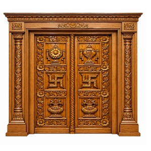 Hand Carved Teak <b>Wood</b> Pooja Room Door with Swastik & Kalash Hand Carved <b>Temple</b> Double Door Teak <b>Wood</b> Hindu <b>Temple</b> Door London - Product Image 1