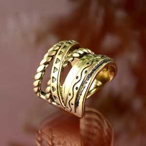 Bague de luxe en laiton, style bohème tribal pour femme, finition laiton antique, ethnique, large, multicouche, vente en gros/OEM/ODM - Product Image 4