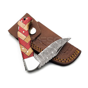 Cuchillo de bolsillo plegable multifunción de acero inoxidable con cuchillo plegable de acero de Damasco cuchillo con mango de hueso - Product Image 3