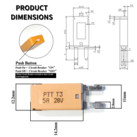 Fusible de Cuchilla Mini PTT para Automoción, Interruptor de Circuito T3 5A-30A, Reinicio Manual, Plástico, Capacidad de Ruptura de 10kA para Coche, Camión, Marino