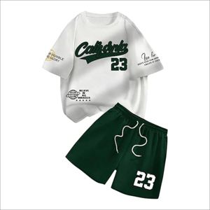 Conjunto de Dos Piezas de Verano Transpirable para Hombre, Camiseta de Manga Corta de Color Sólido con Bordado de Chenilla, Tejido de Poliéster/Algodón - Product Image 1