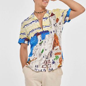 Camisa de Manga Corta con Cuello Cubano para Hombre, Nueva Colección 2026, con Estampado de Letras, Antiarrugas, Casual, para Uso Diario, Imperio Shop - Product Image 1