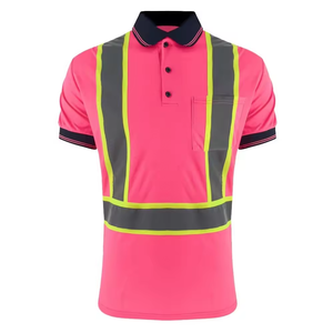 Polo de sécurité réfléchissant rose fluorescent Polyester de vêtements de travail haute visibilité pour usage extérieur industriel de construction unisexe - Product Image 1