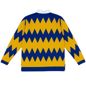 Camiseta de Rugby Amarilla y Azul para Hombre, Manga Larga, Algodón, Estilo Polo, Patrón en Zigzag, Ropa Deportiva Informal, Ajuste Holgado, Camiseta de Entrenamiento Unisex - Product Image 2