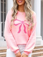 Pull en tricot à manches longues décontracté pour femmes, avec un grand nœud, col rond, anti-froissement, couleur unie, pour l'automne