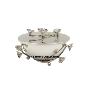 Shiny Mirror Polished Flower Shape Design Handle & <b>Lid</b> Fancy <b>Bowl</b> Stainless Steel Metal Direct Factory Sale - Product Image 1