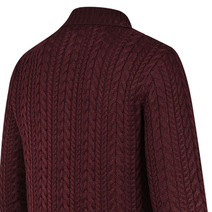 Customizable Men's Maroon <b>Cable</b> <b>Knit</b> High Neck <b>Sweater</b> Solid Pattern Breathable Anti-Wrinkle Anti-Shrink Front Logo 100% Cotton - Product Image 5