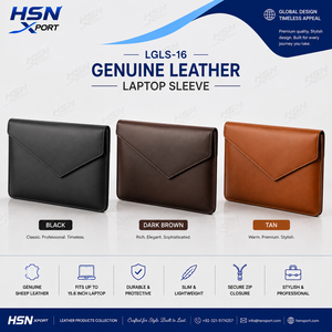 Genuine <b>Leather</b> Durable Lightweight Modern <b>Laptop</b> <b>Sleeve</b> LNJC-15 15.6 Inch Secure Flap Closure - Product Image 2